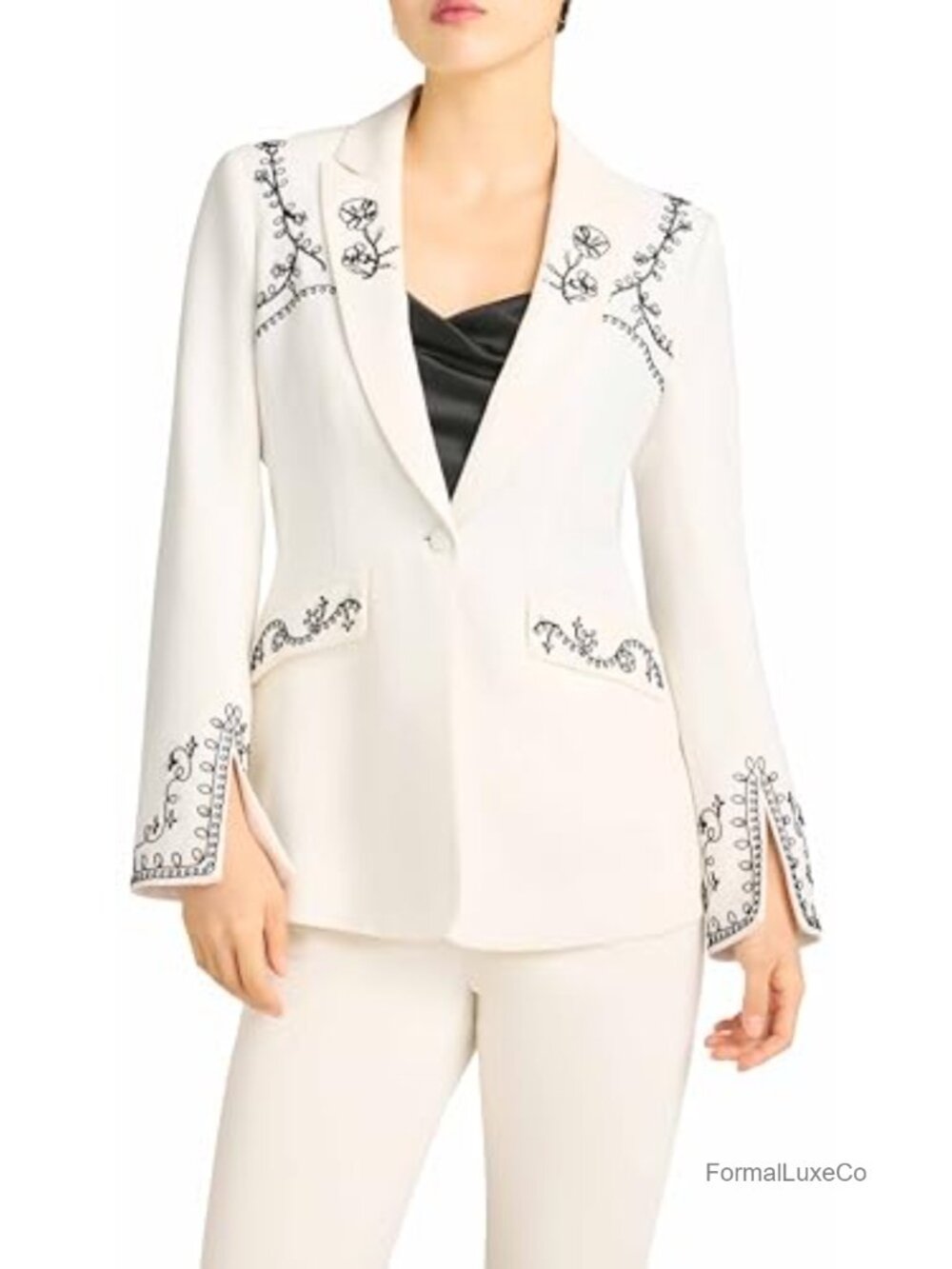 Soutache Embellished Blazer with Split Sleeve